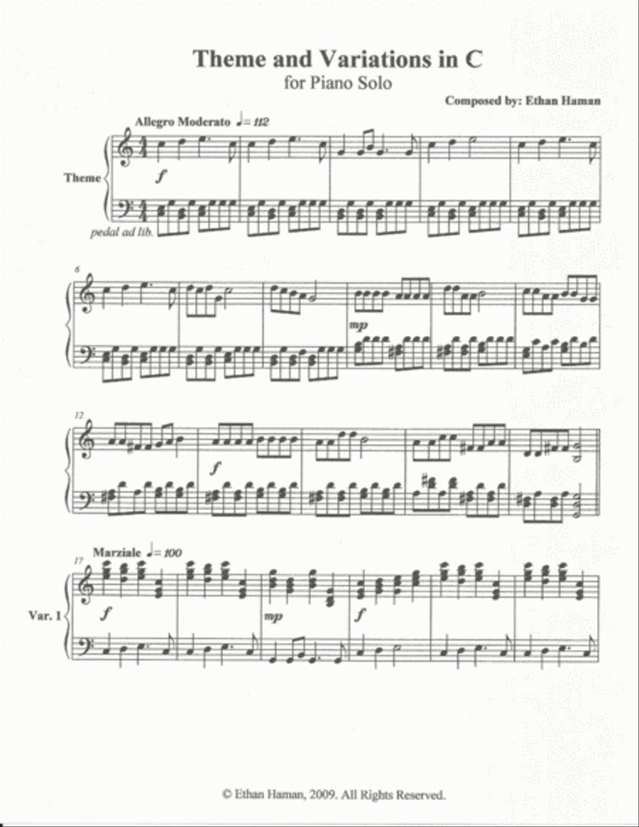 Theme and Variations in C Piano Solo scores gallery preview page 1