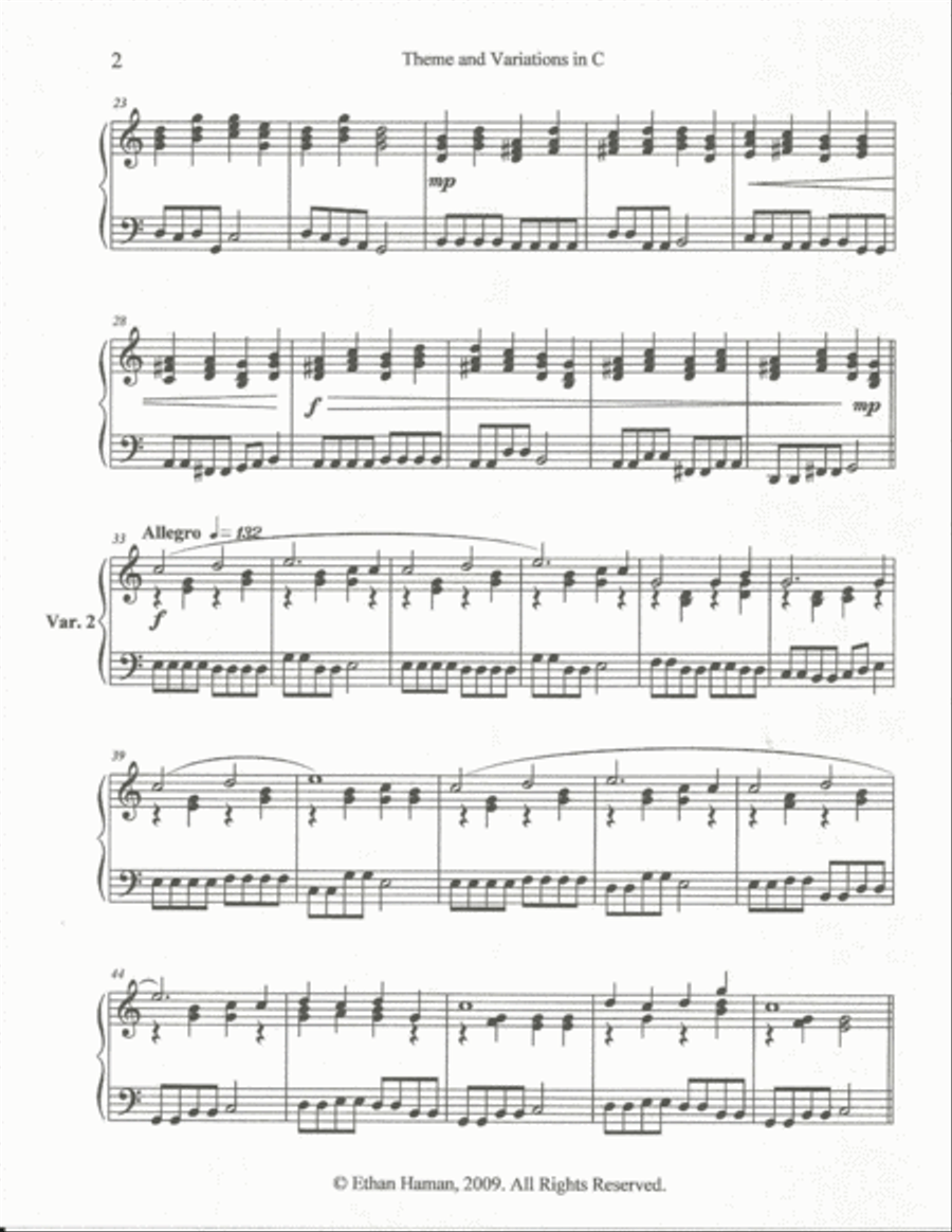 Theme and Variations in C Piano Solo scores gallery preview page 2