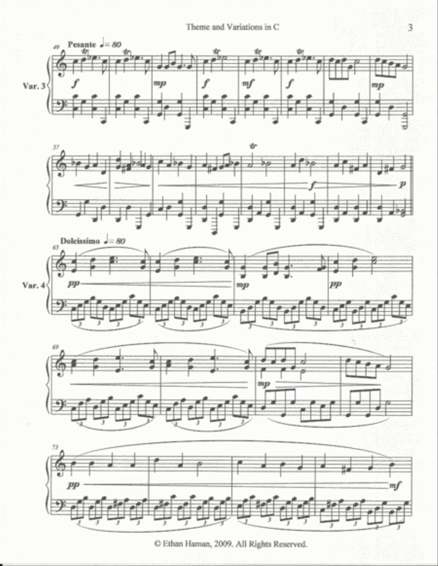 Theme and Variations in C Piano Solo scores gallery preview page 3