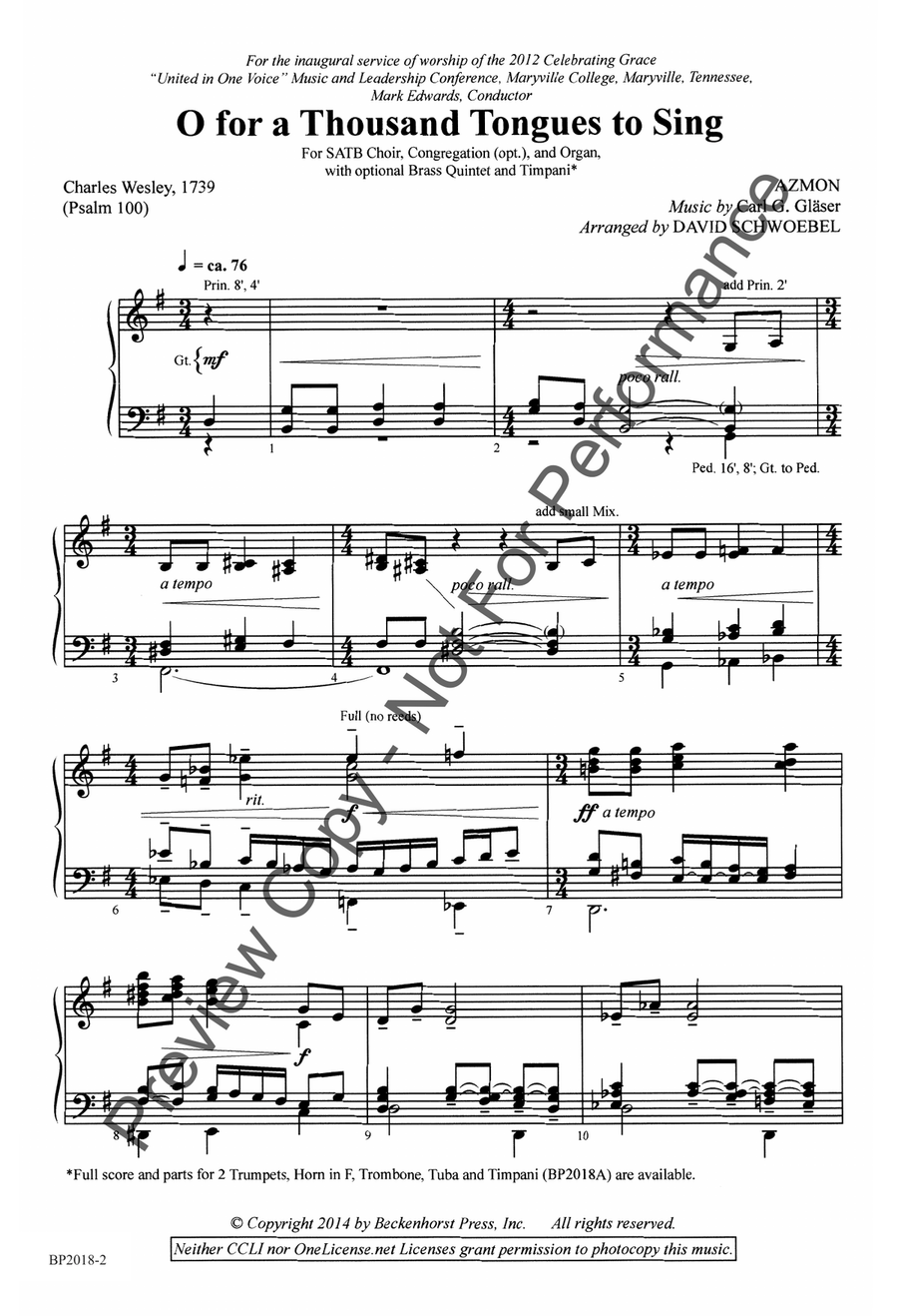 O for a Thousand Tongues to Sing - Schwoebel 4-Part scores gallery preview page 3