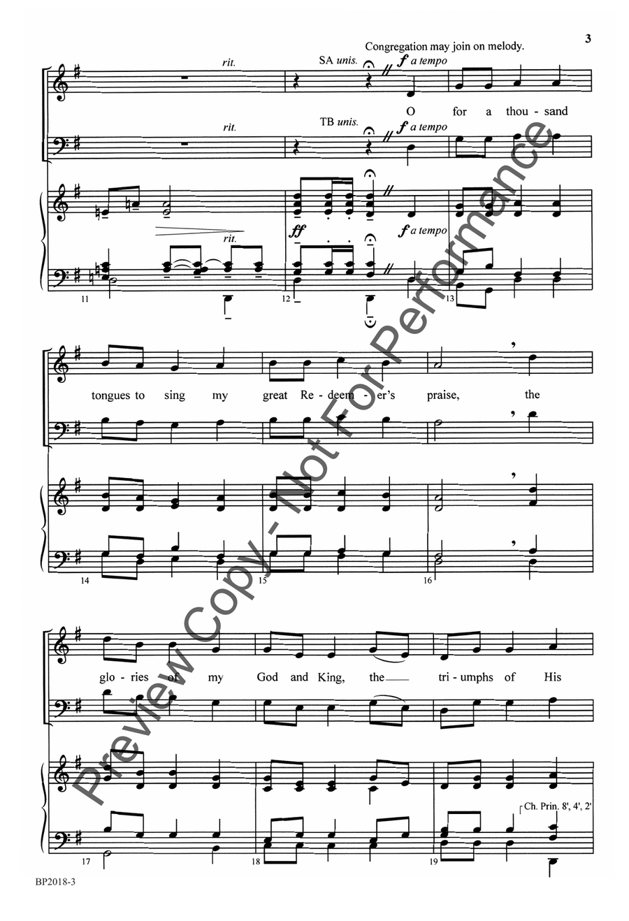 O for a Thousand Tongues to Sing - Schwoebel 4-Part scores gallery preview page 4