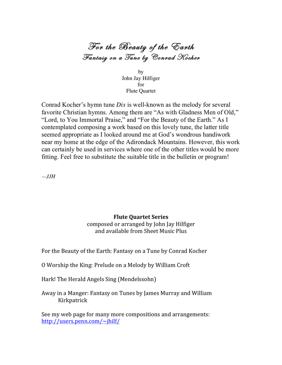 For the Beauty of the Earth: Fantasy for Flutes on a tune by Conrad Kocher Woodwind Ensemble scores gallery preview page 2