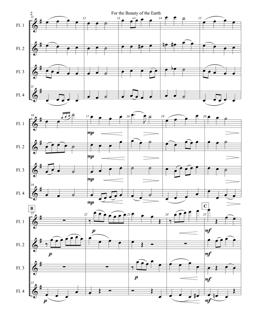 For the Beauty of the Earth: Fantasy for Flutes on a tune by Conrad Kocher Woodwind Ensemble scores gallery preview page 4