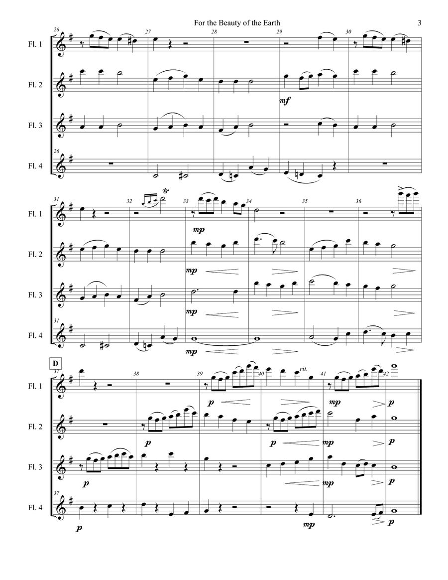 For the Beauty of the Earth: Fantasy for Flutes on a tune by Conrad Kocher Woodwind Ensemble scores gallery preview page 5