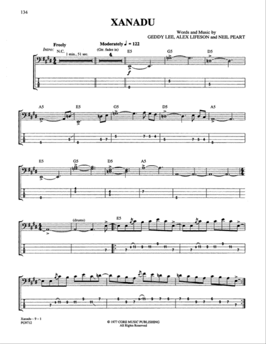 Xanadu Guitar Tablature scores gallery preview page 1