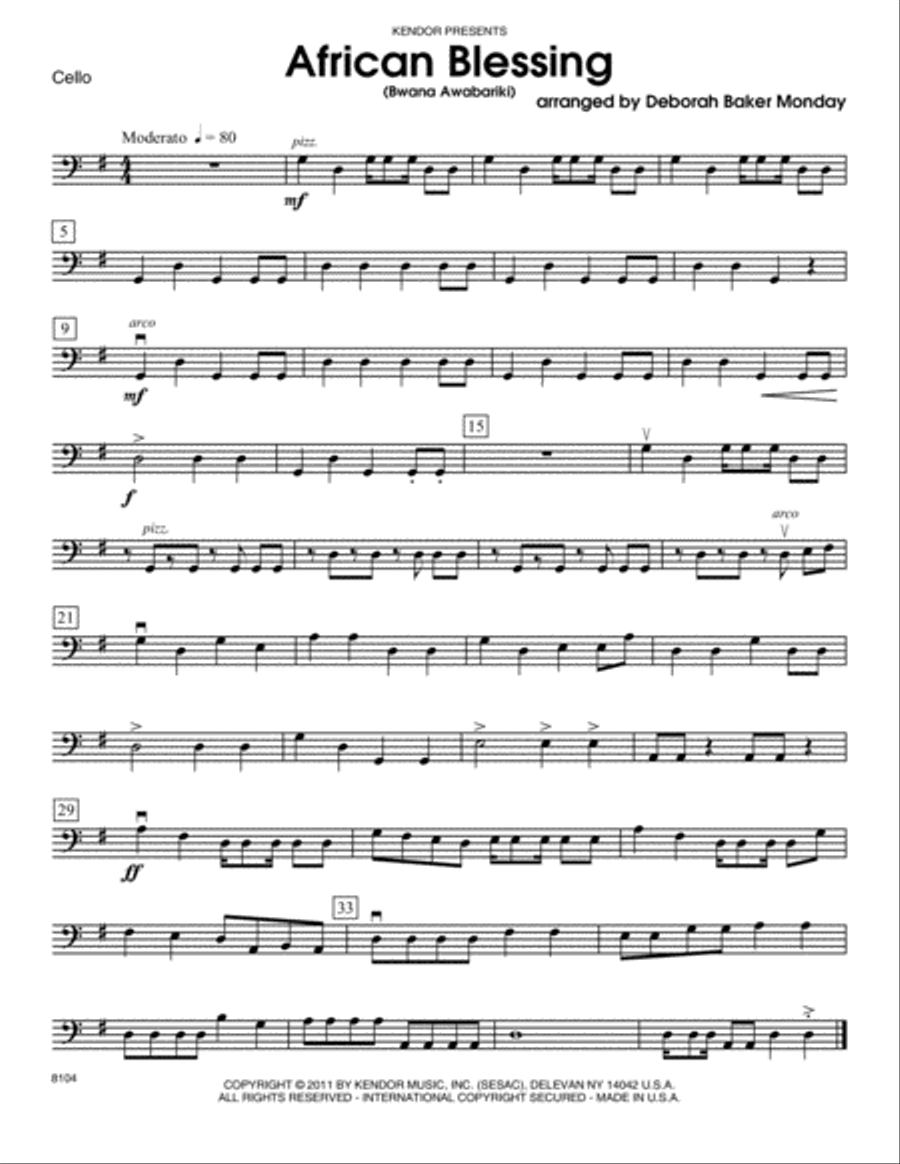 African Blessing (Bwana Awabariki) - Cello Orchestra scores gallery preview page 1