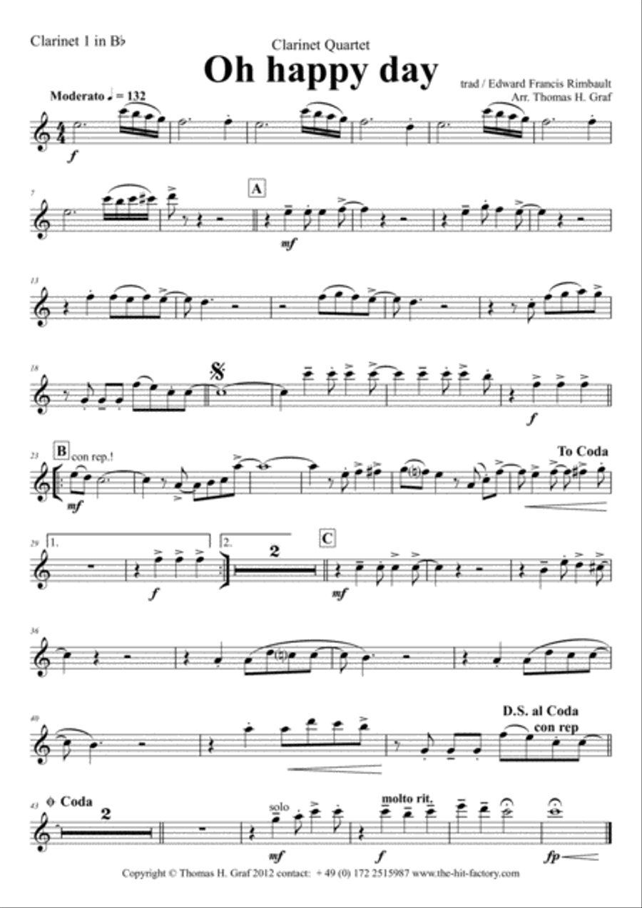 Oh happy day (Clarinet Quartet) Clarinet Quartet scores gallery preview page 5