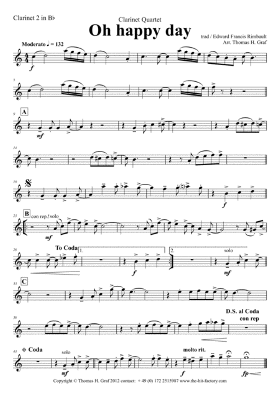 Oh happy day (Clarinet Quartet) Clarinet Quartet scores gallery preview page 6