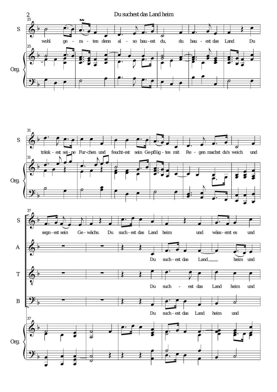 Du suchest das Land heim (German version of Thou visitest the Earth) for solo and choir 4-Part scores gallery preview page 2