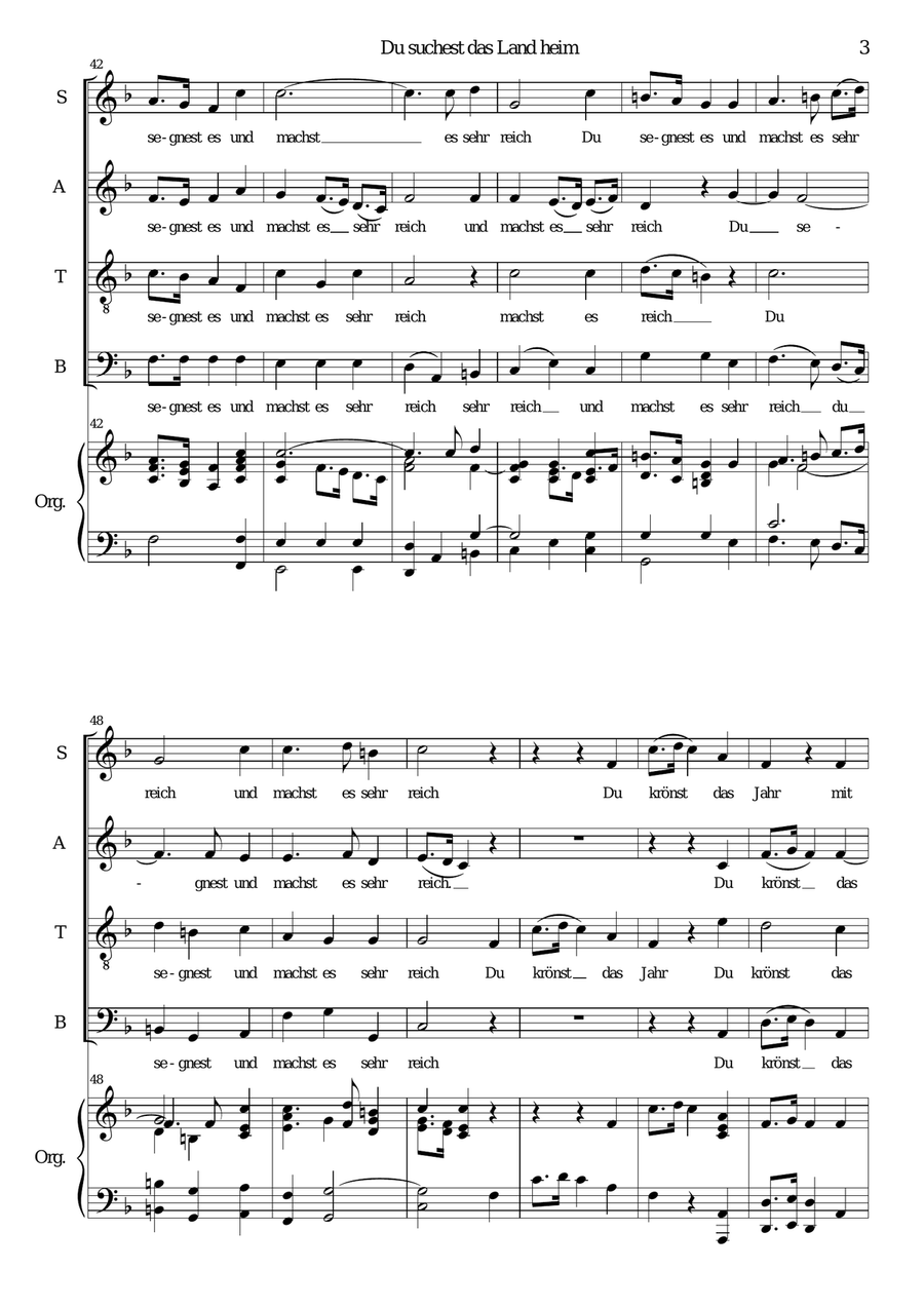 Du suchest das Land heim (German version of Thou visitest the Earth) for solo and choir 4-Part scores gallery preview page 3