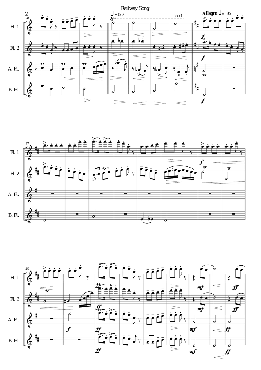 Railway Song (Auf de schwäb'sche Eisebahne) for 2 flutes, alto flute, bass flute Flute Duet scores gallery preview page 2
