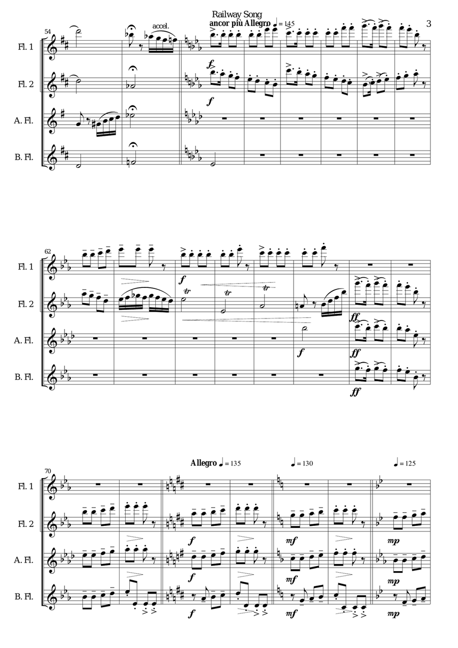 Railway Song (Auf de schwäb'sche Eisebahne) for 2 flutes, alto flute, bass flute Flute Duet scores gallery preview page 3