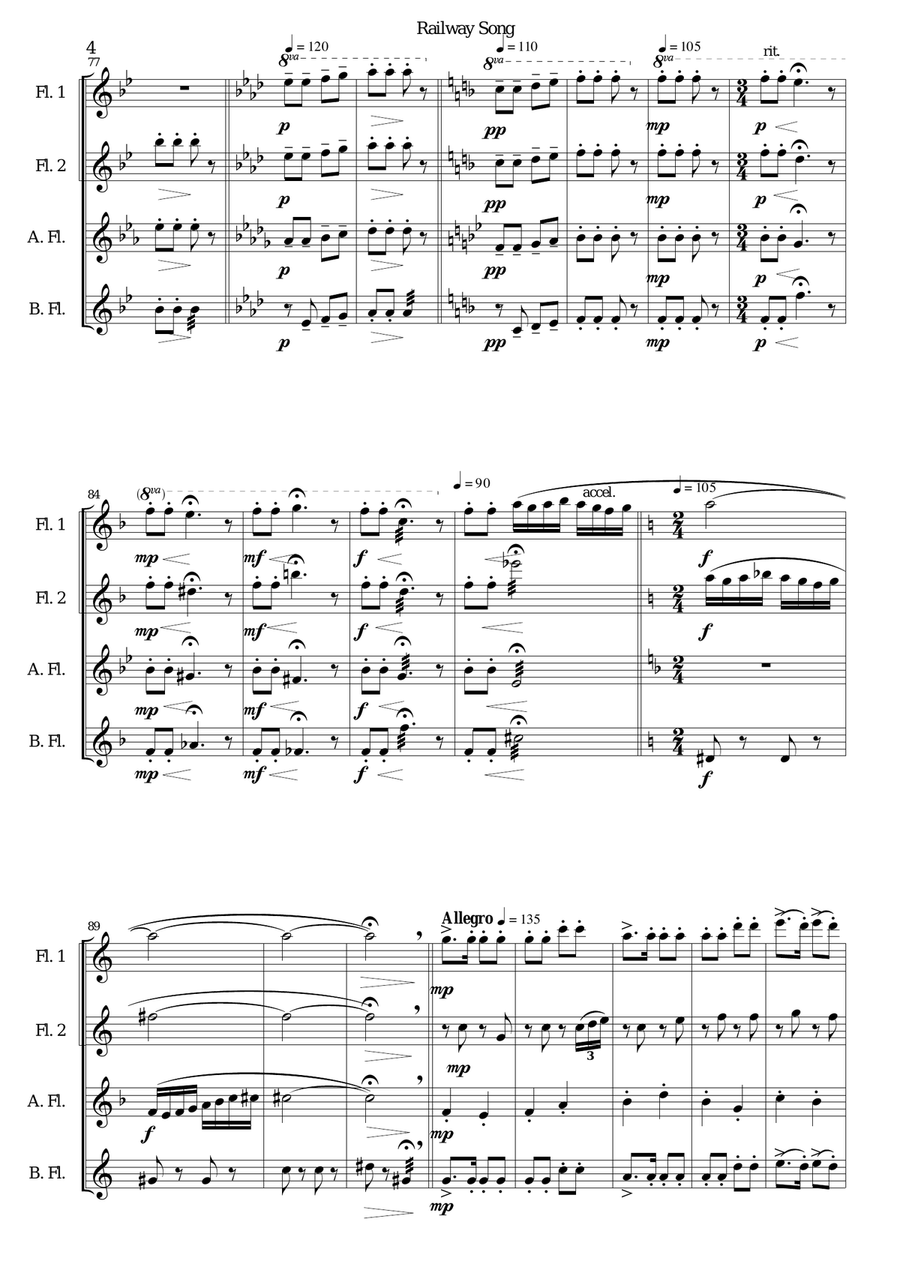 Railway Song (Auf de schwäb'sche Eisebahne) for 2 flutes, alto flute, bass flute Flute Duet scores gallery preview page 4