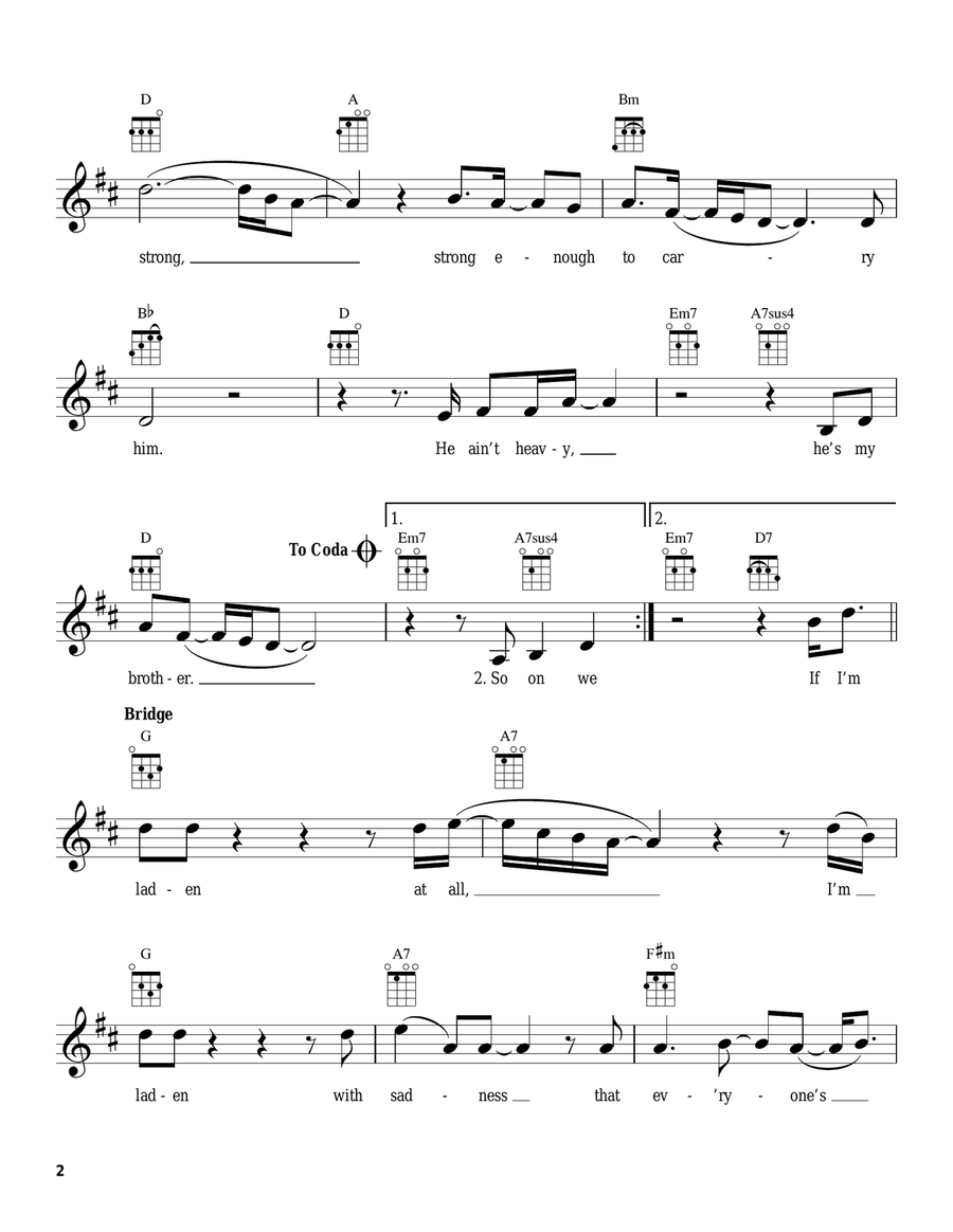He Ain't Heavy, He's My Brother Ukulele scores gallery preview page 2