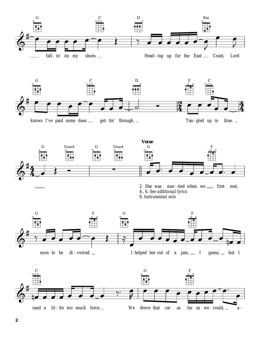 Tangled Up In Blue Tangled Up In Blue Ukulele scores gallery preview page 2