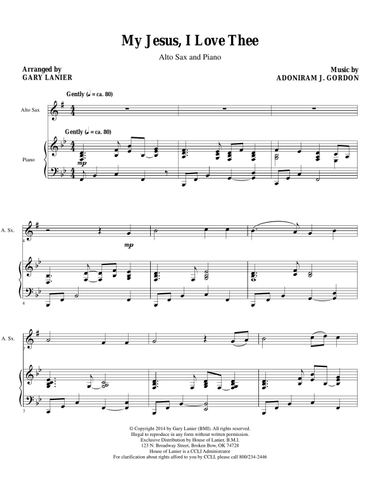 MY JESUS I LOVE THEE (Alto Sax/Piano and Sax Part)