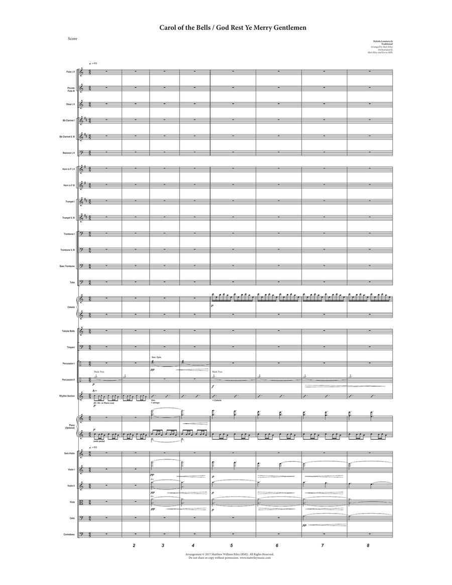 Carol of the Bells / God Rest Ye Merry Gentlemen - Violin and Orchestra (Full Score and Parts) Full Orchestra scores gallery preview page 4