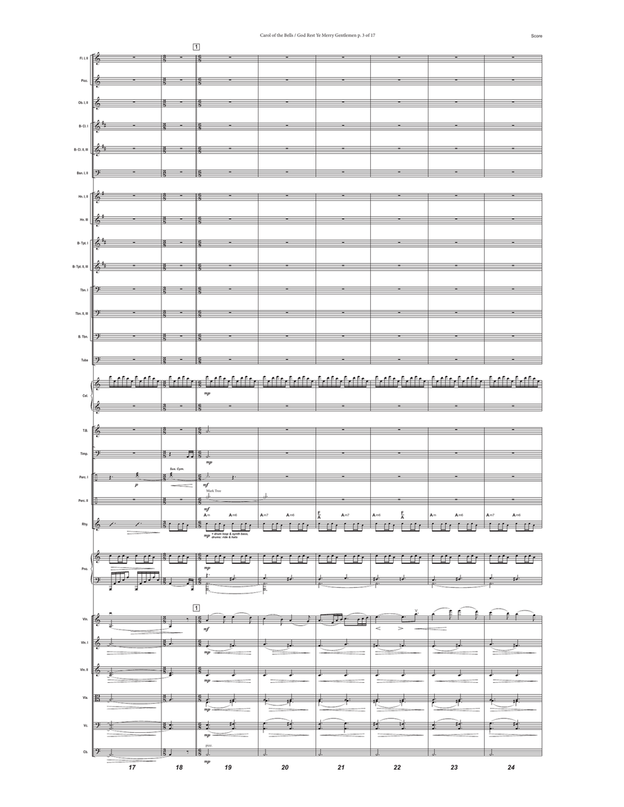 Carol of the Bells / God Rest Ye Merry Gentlemen - Violin and Orchestra (Full Score and Parts) Full Orchestra scores gallery preview page 6