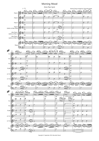 Morning Mood (from Peer Gynt) for Flute Quartet