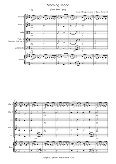 Morning Mood (from Peer Gynt) for String Quartet