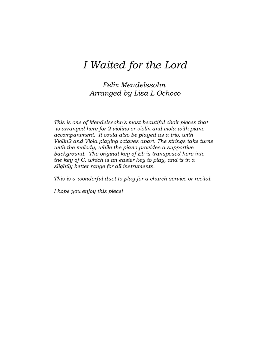 I Waited for the Lord for 2 Vln or Vln & Vla and Piano String Duet scores gallery preview page 4
