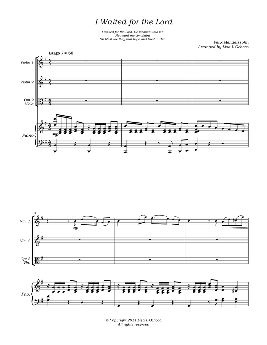 I Waited for the Lord for 2 Vln or Vln & Vla and Piano String Duet scores gallery preview page 5