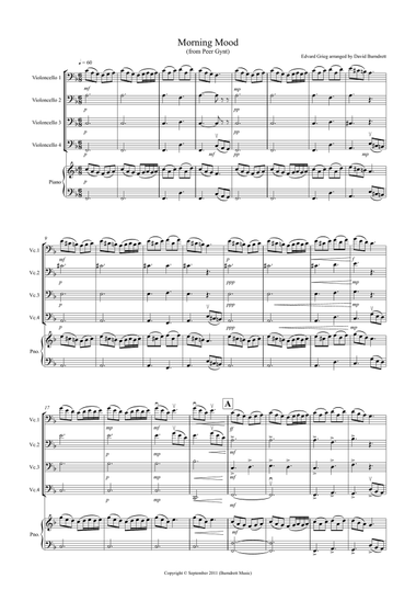 Morning Mood (from Peer Gynt) for Cello Quartet