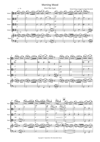 Morning Mood (from Peer Gynt) for Viola Quartet