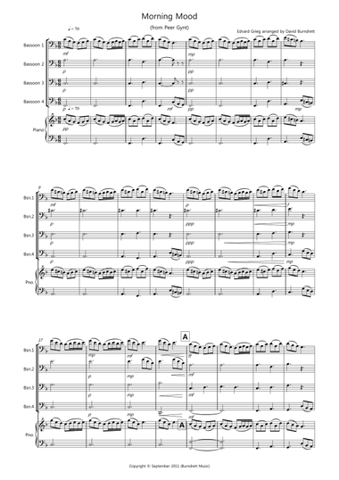 Morning Mood (from Peer Gynt) for Bassoon Quartet