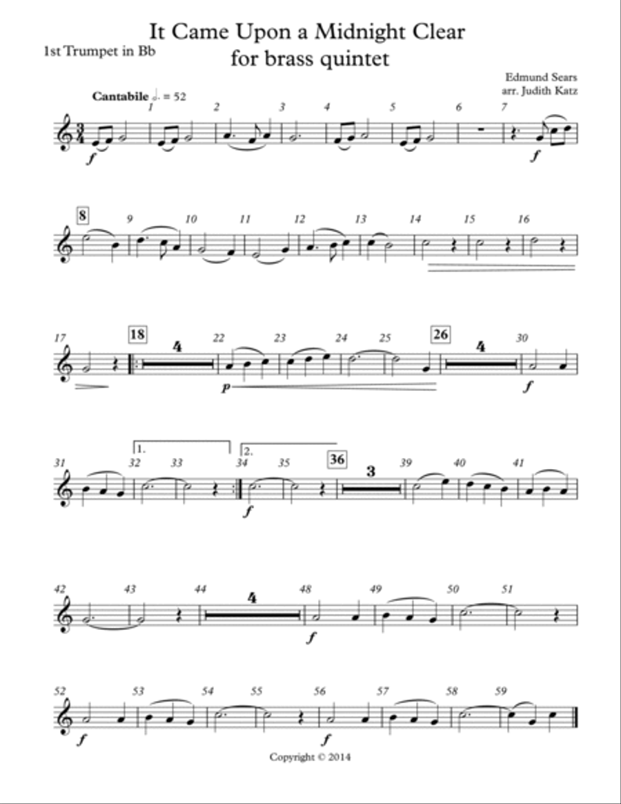 It Came Upon A Midnight Clear - for brass quintet - Parts Brass Quintet scores gallery preview page 2