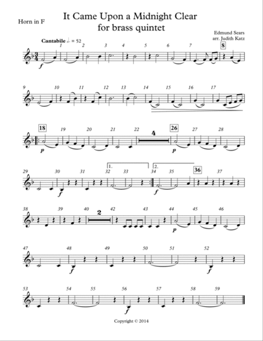 It Came Upon A Midnight Clear - for brass quintet - Parts Brass Quintet scores gallery preview page 3