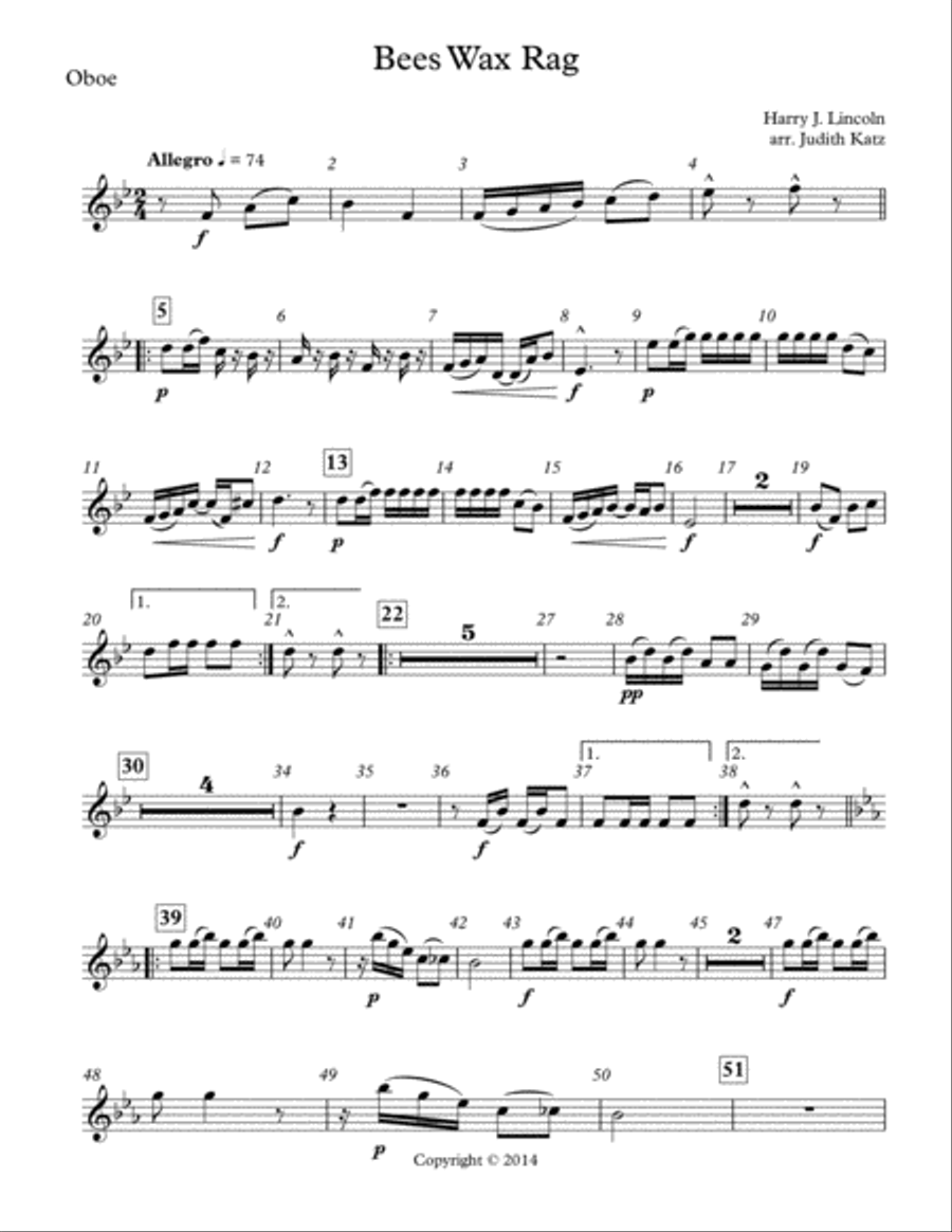 Bees Wax Rag - for woodwind quintet - Parts Woodwind Quintet scores gallery preview page 3