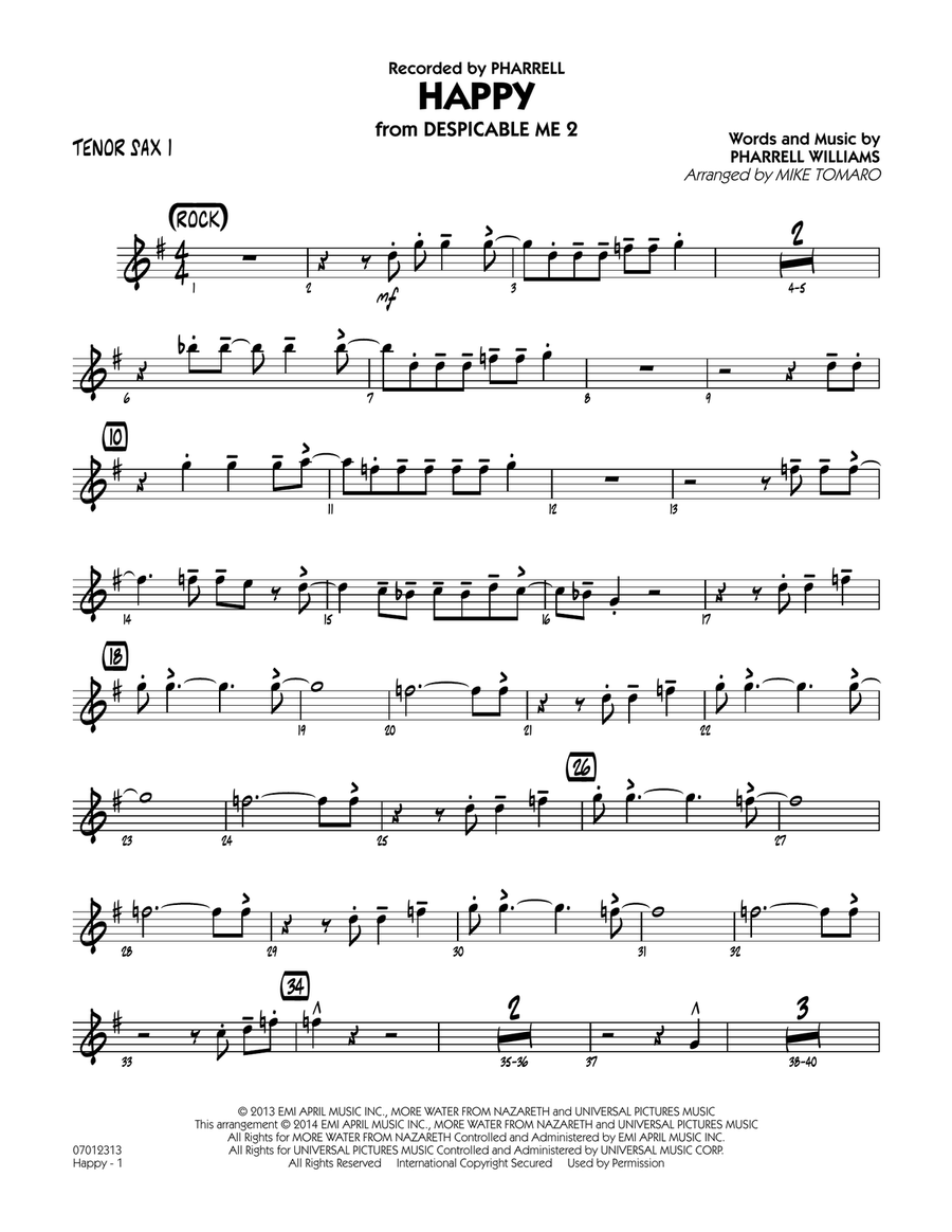 Happy (from Despicable Me 2) - Tenor Sax 1 Jazz Ensemble scores gallery preview page 1