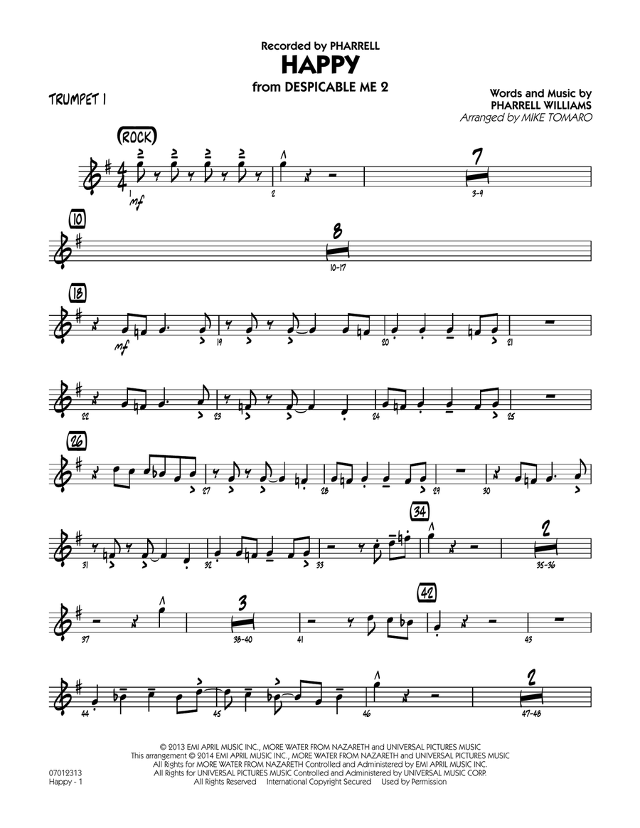 Happy (from Despicable Me 2) - Trumpet 1 Jazz Ensemble scores gallery preview page 1