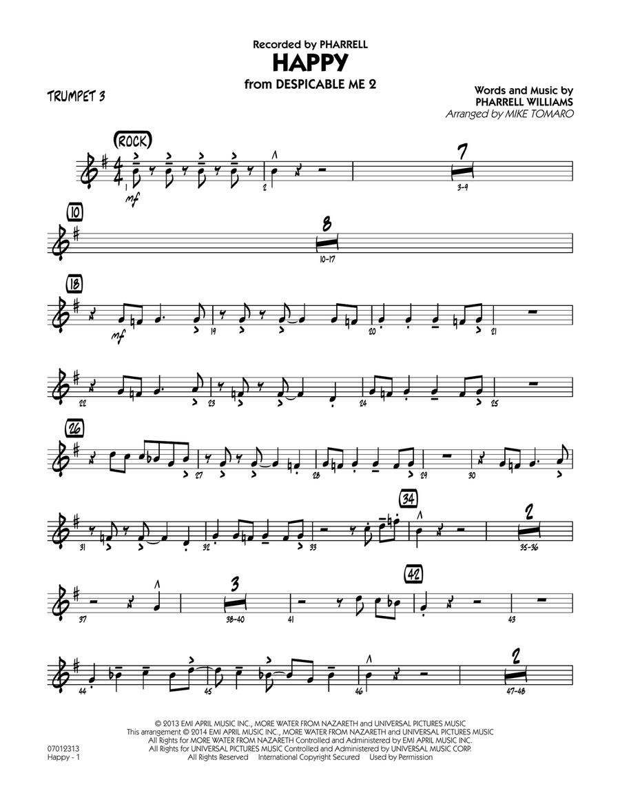 Happy (from Despicable Me 2) - Trumpet 3 Jazz Ensemble scores gallery preview page 1