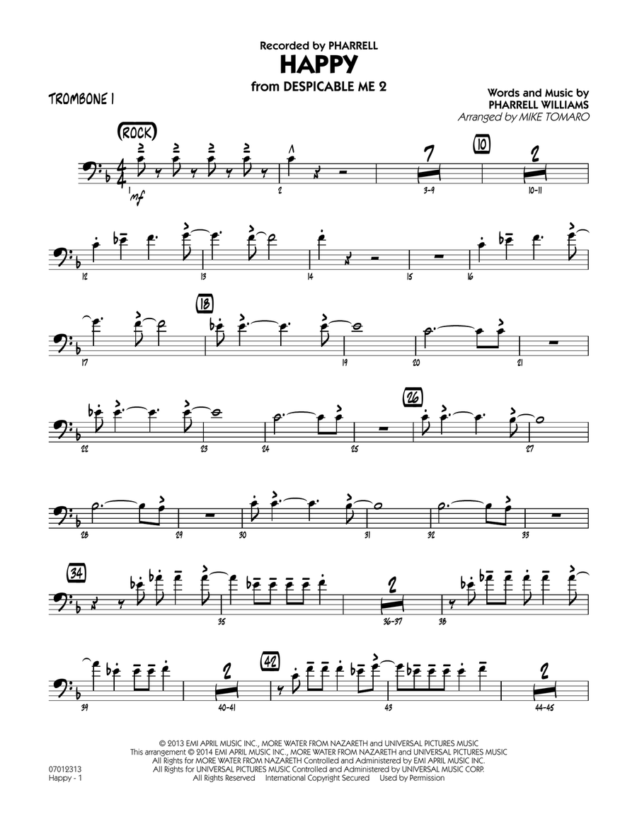 Happy (from Despicable Me 2) - Trombone 1 Jazz Ensemble scores gallery preview page 1
