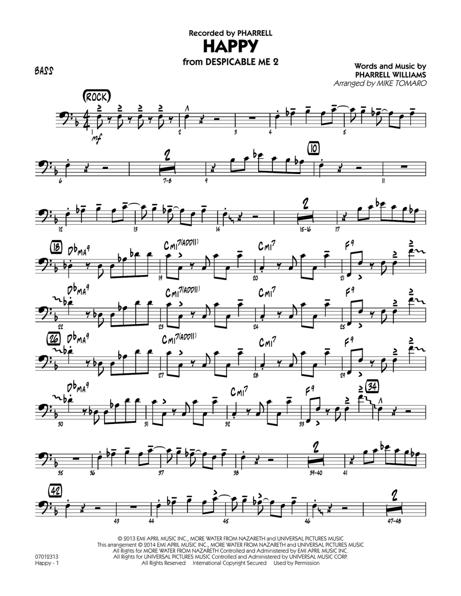 Happy (from Despicable Me 2) - Bass Jazz Ensemble scores gallery preview page 1