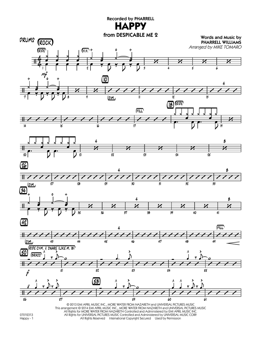 Happy (from Despicable Me 2) - Drums Jazz Ensemble scores gallery preview page 1