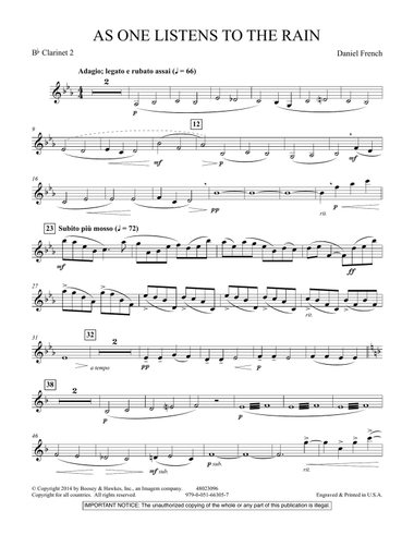 As One Listens to the Rain - Bb Clarinet 2
