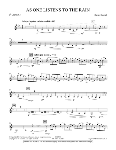 As One Listens to the Rain - Bb Clarinet 3