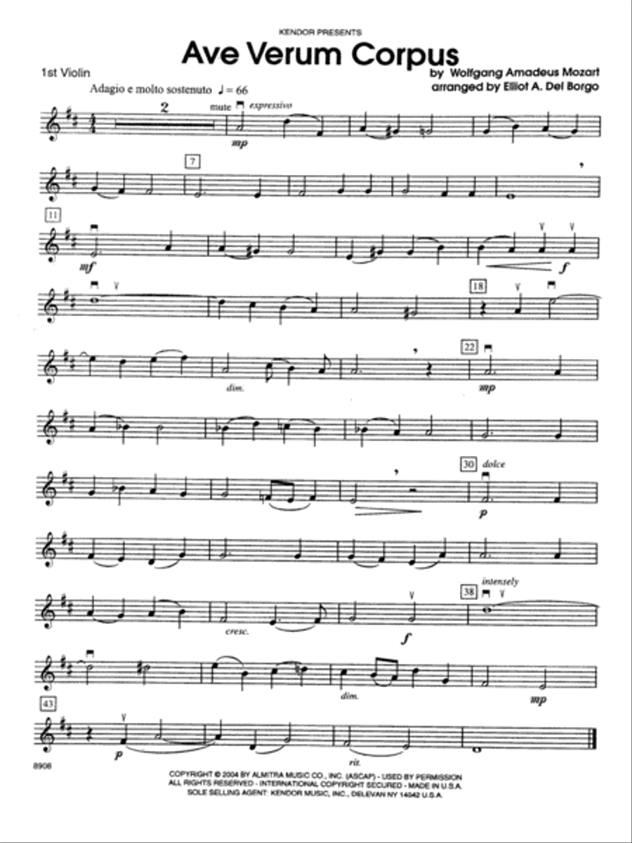 Ave Verum Corpus - Violin 1 Orchestra scores gallery preview page 1