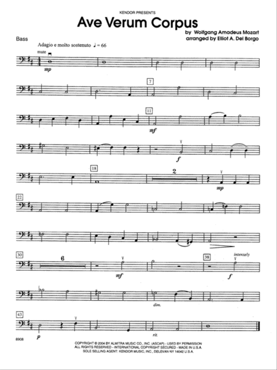 Ave Verum Corpus - Bass Orchestra scores gallery preview page 1
