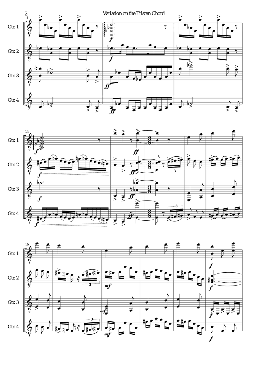 Variation on the Tristan Chord for guitar quartet Small Ensemble scores gallery preview page 2
