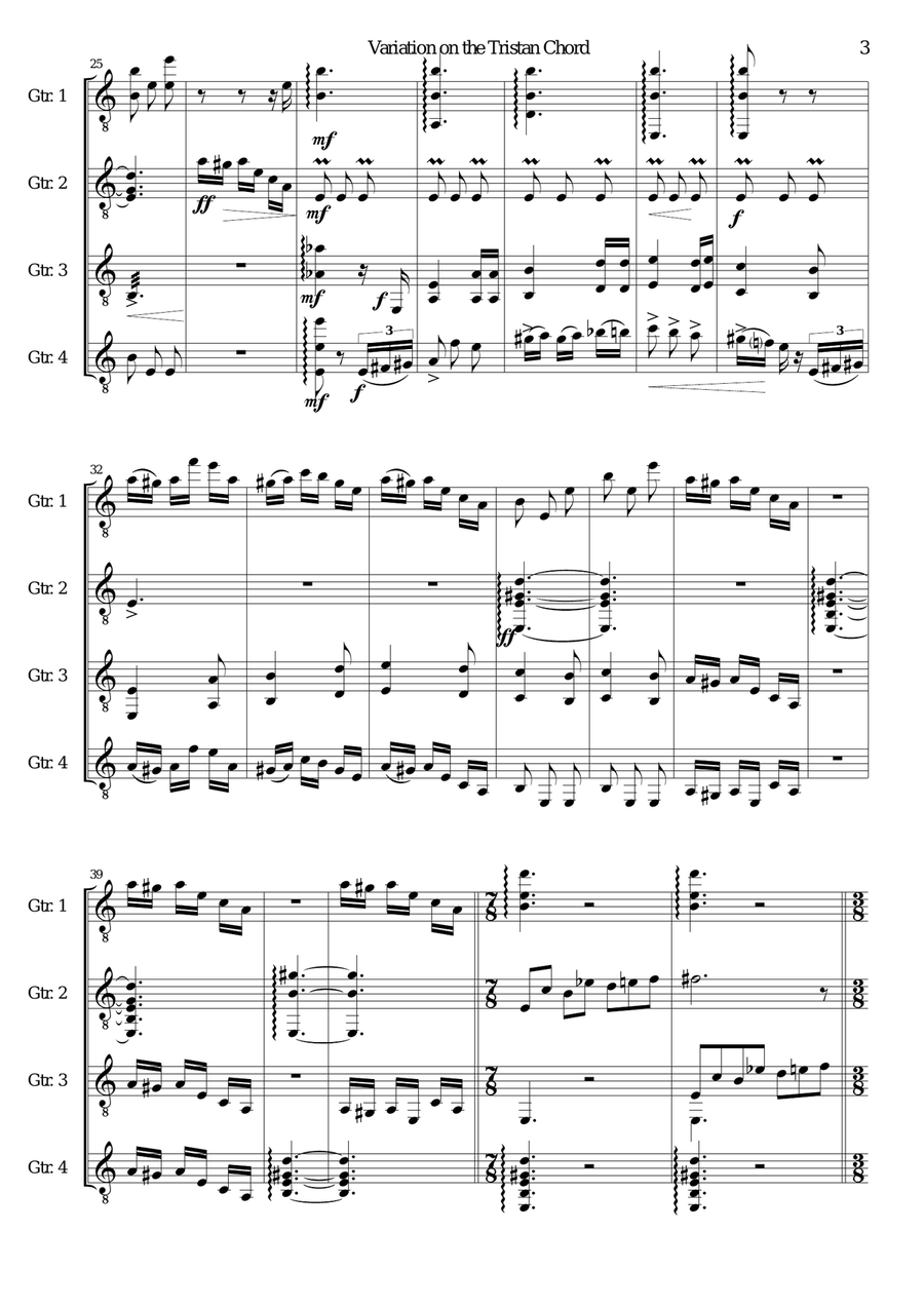 Variation on the Tristan Chord for guitar quartet Small Ensemble scores gallery preview page 3