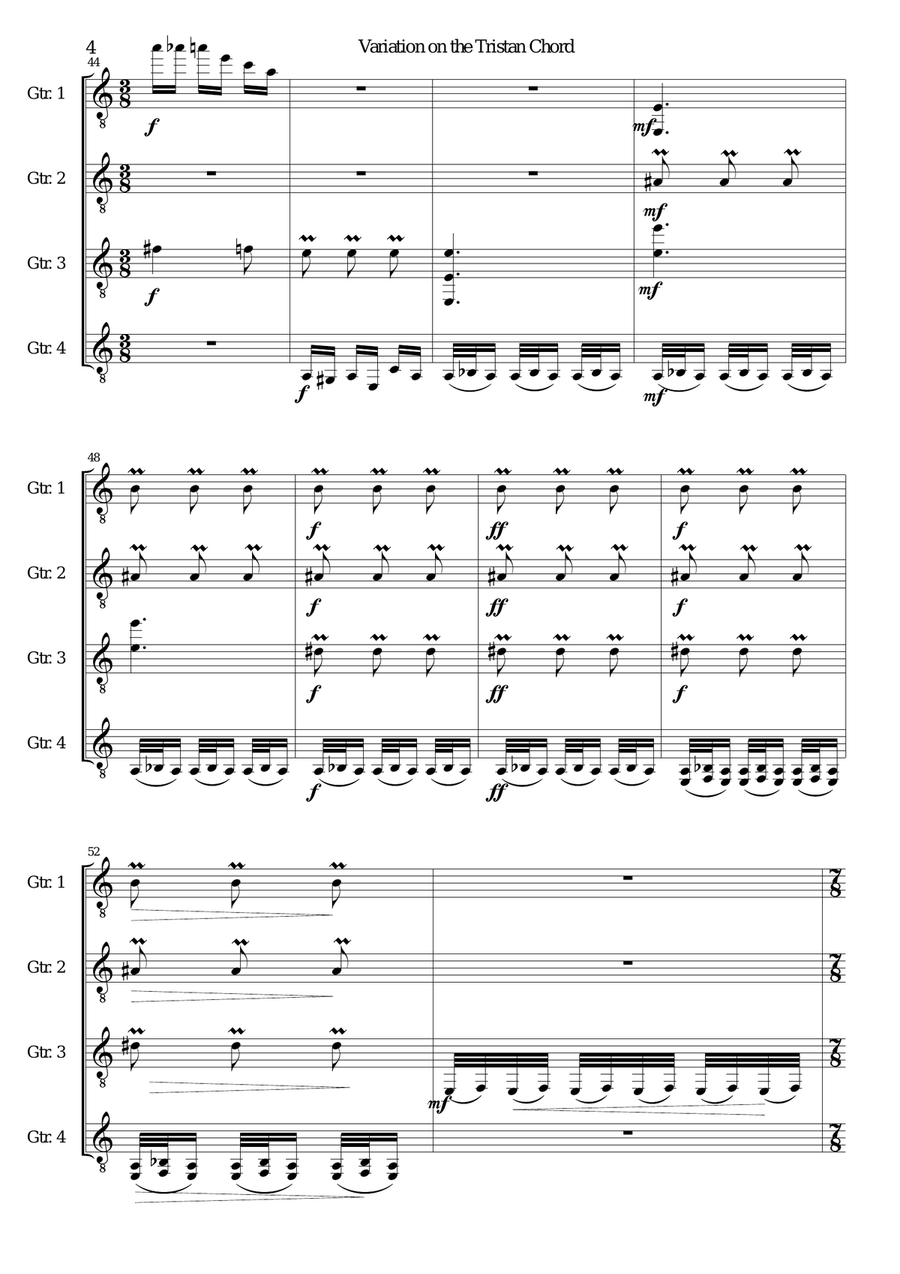 Variation on the Tristan Chord for guitar quartet Small Ensemble scores gallery preview page 4