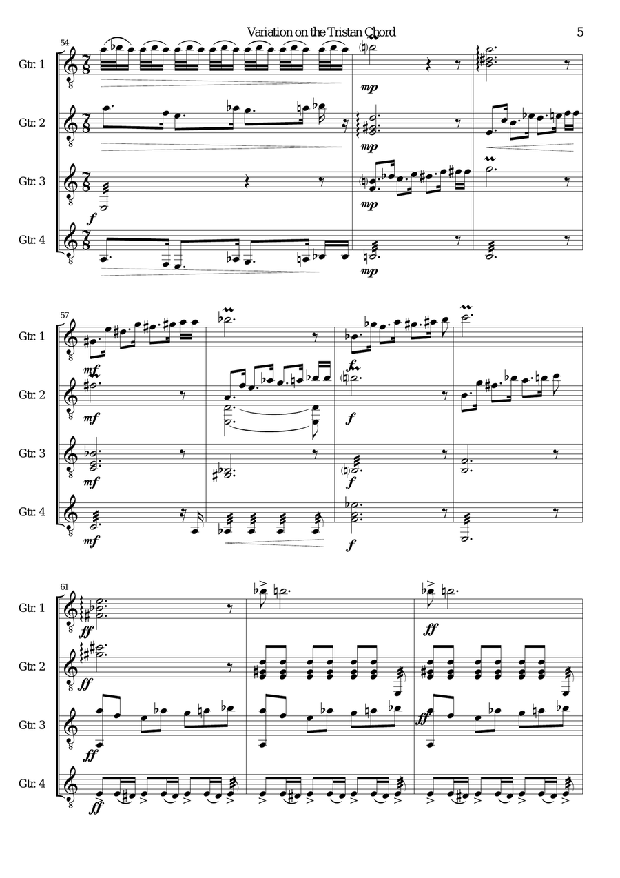 Variation on the Tristan Chord for guitar quartet Small Ensemble scores gallery preview page 5
