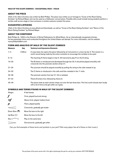 Walk of the Silent Zombies: Violin Educational Pack
