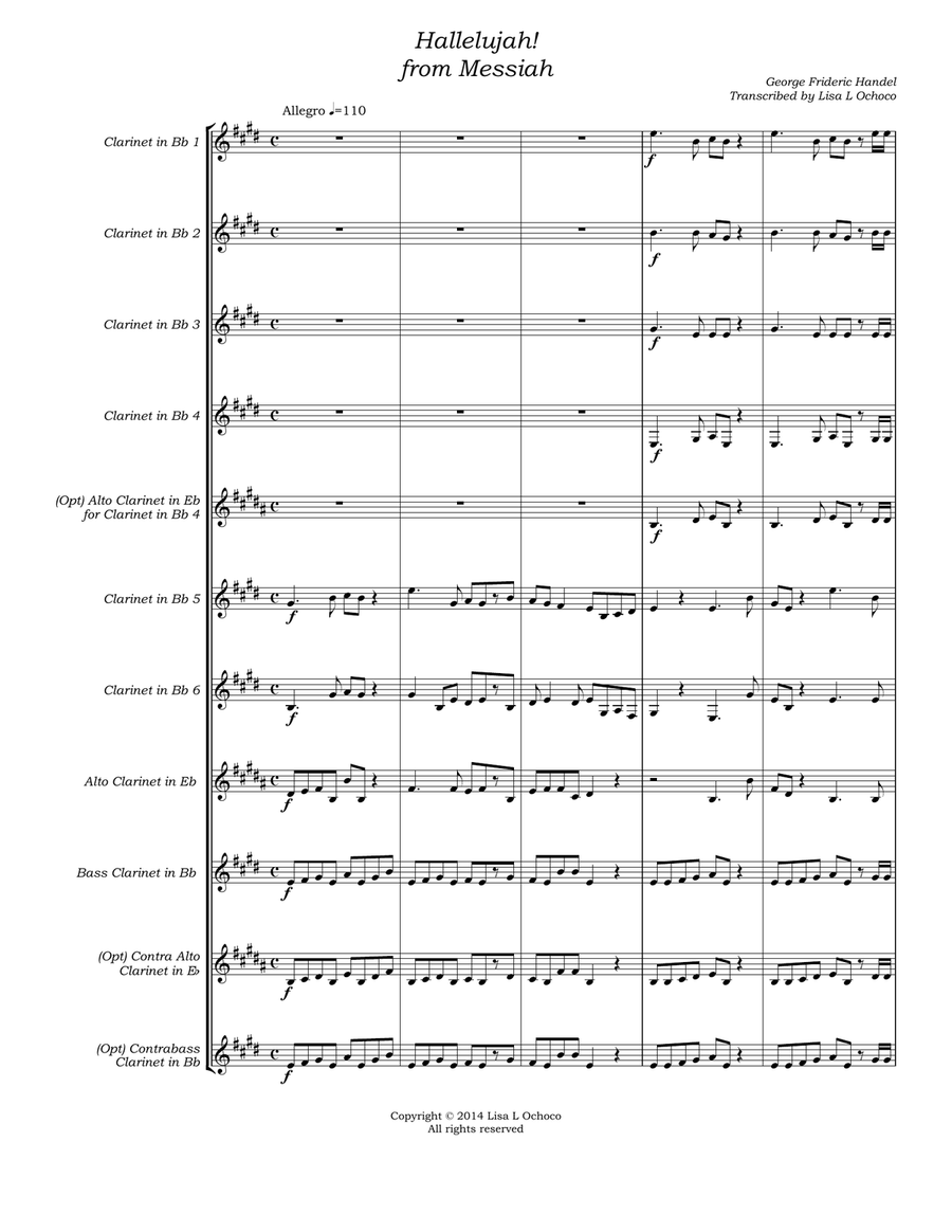 Hallelujah from The Messiah for Clarinet Choir Hallelujah from The Messiah for Clarinet Choir Clarinet Choir scores gallery preview page 5