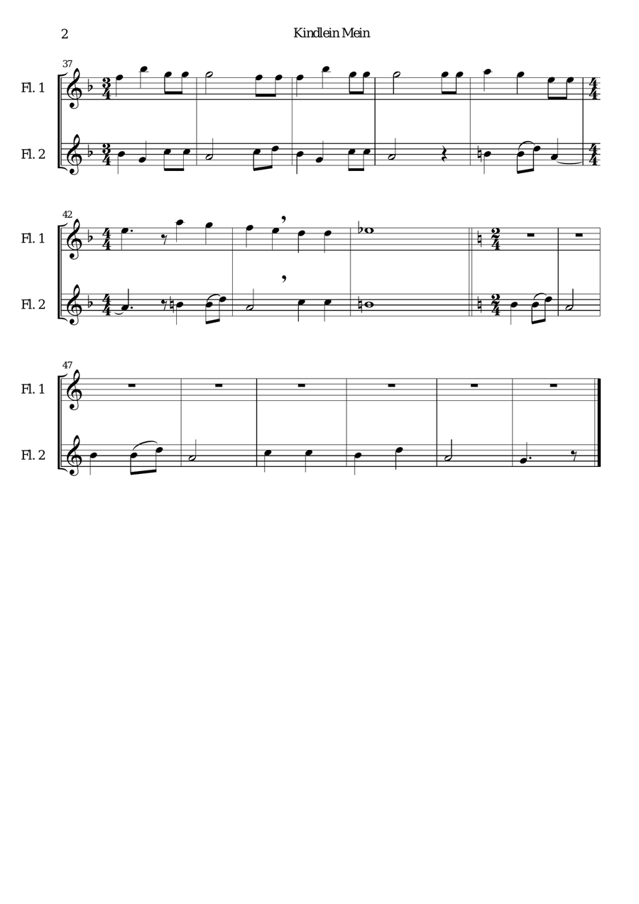 Kindlein Mein for 2 flutes Flute Duet scores gallery preview page 2