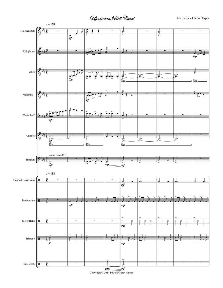 Ukrainian Bell Carol - for Percussion Ensemble Percussion Ensemble scores gallery preview page 2